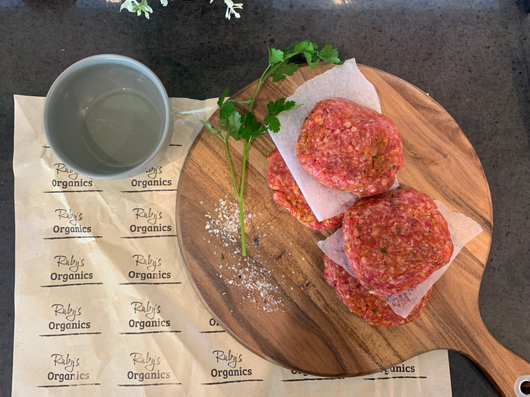 SPECIAL Beef Organic Grass Fed - Hamburger Patties (4 pack) - FROZEN